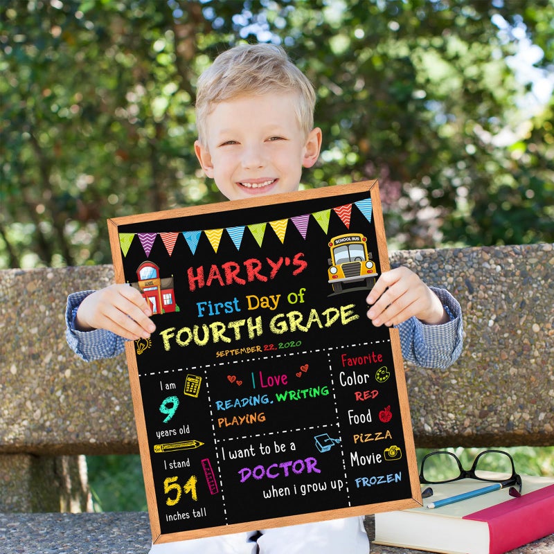 BAODLON First Day of School Sign - 14" X 11" Double-Sided Board With Frame for Kids - Chalkboard for First & Last Day, Back to School Supplies for Preschool Kindergarten 1st Grade - Image 5